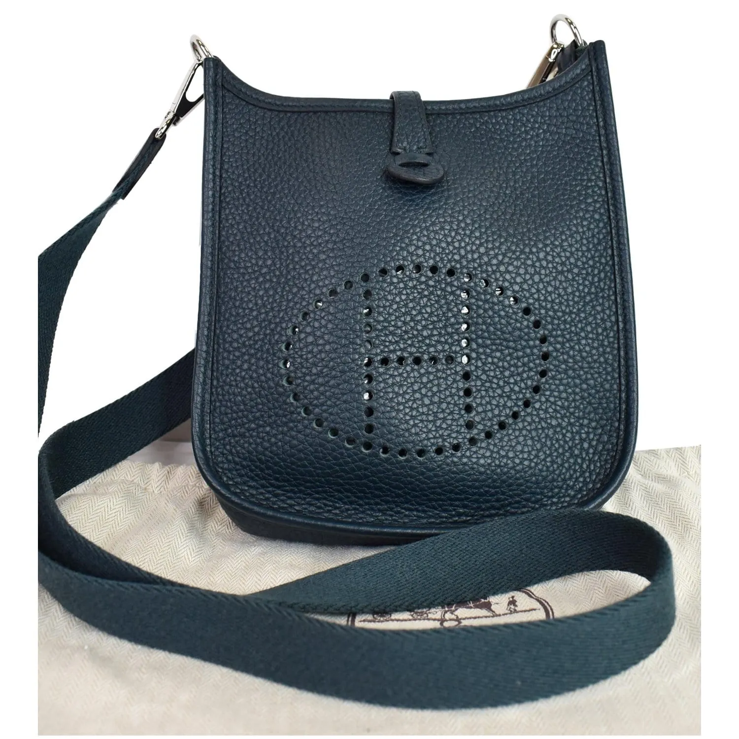 HERMES Evelyne TPM Clemence Leather Shoulder Bag Dark Green