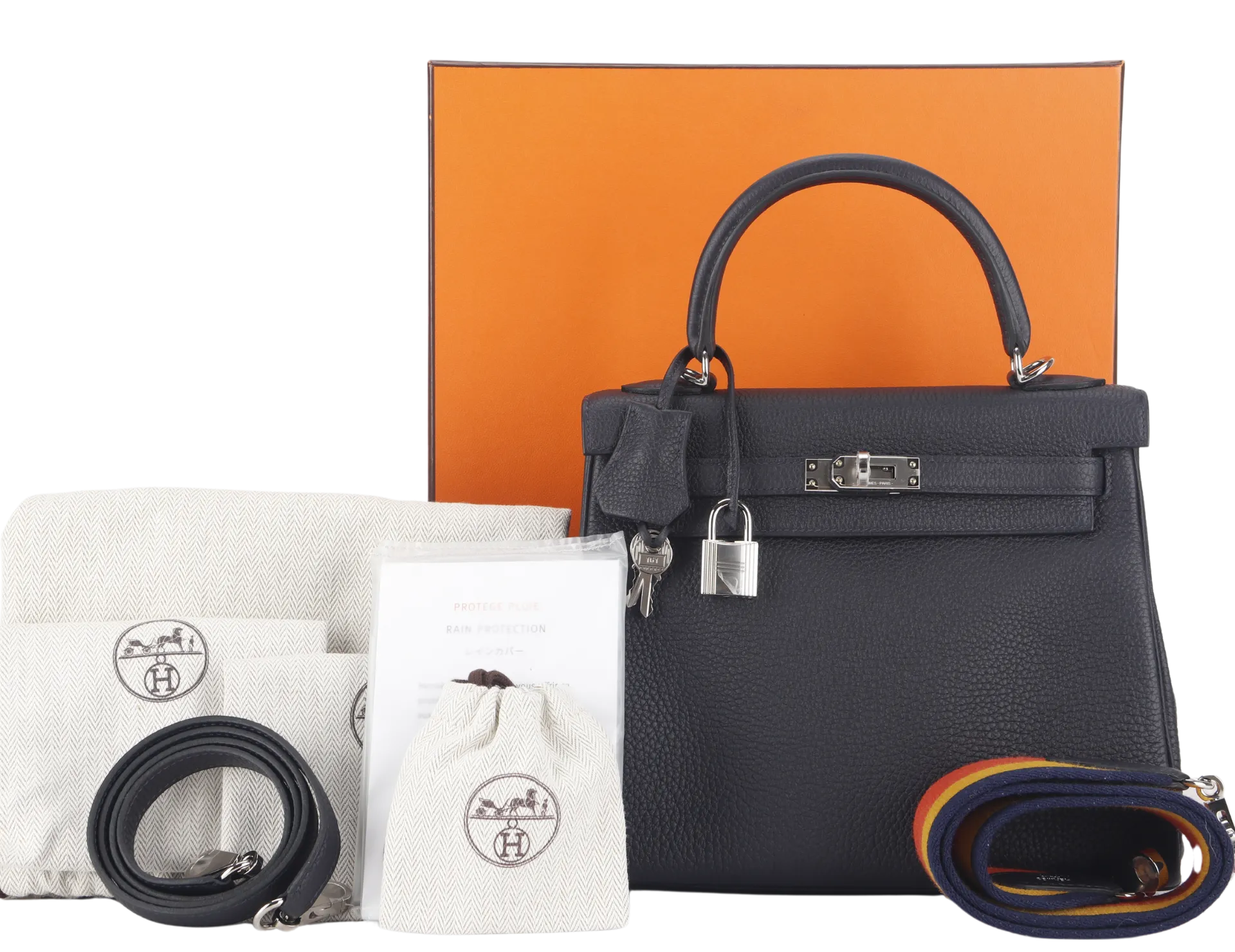 HERMES KELLY 25CM II CABAN 3Y COLOR TOGO LEATHER WITH SILVER HARDWARE STAMP U (2022) WITH TWO STRAPS WITH LOCK&KEYS, DUST COVER AND BOX
