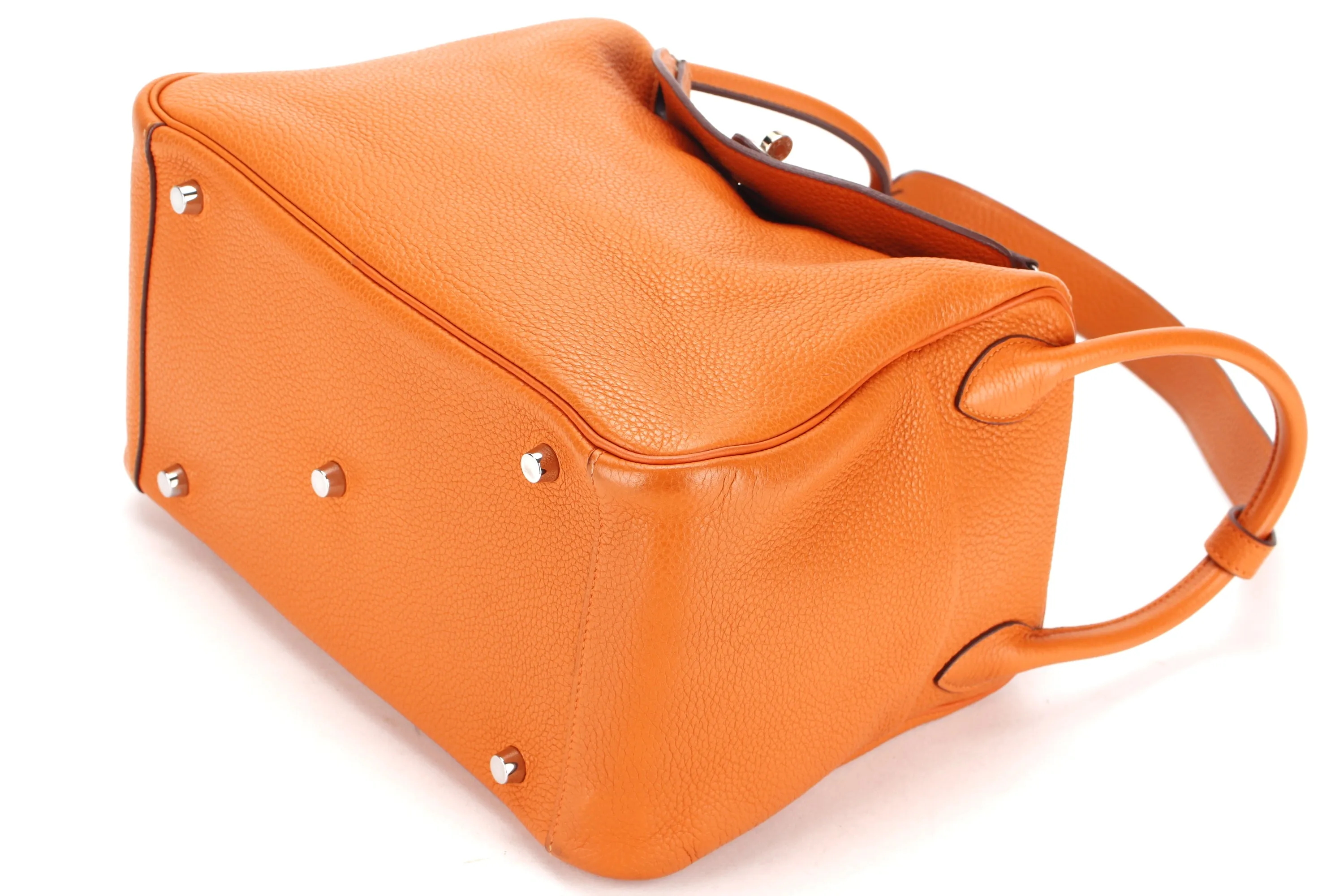 HERMES LINDY 30 (STAMP Q 2013) FEU COLOR CLEMENCE LEATHER PALLADIUM HARDWARE, WITH RAINCOAT & DUST COVER