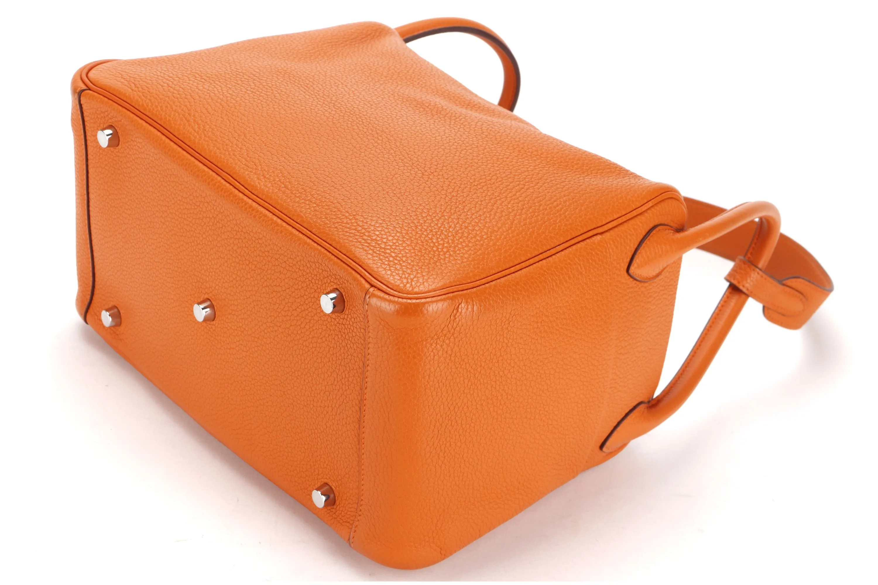HERMES LINDY 30 (STAMP Q 2013) FEU COLOR CLEMENCE LEATHER PALLADIUM HARDWARE, WITH RAINCOAT & DUST COVER