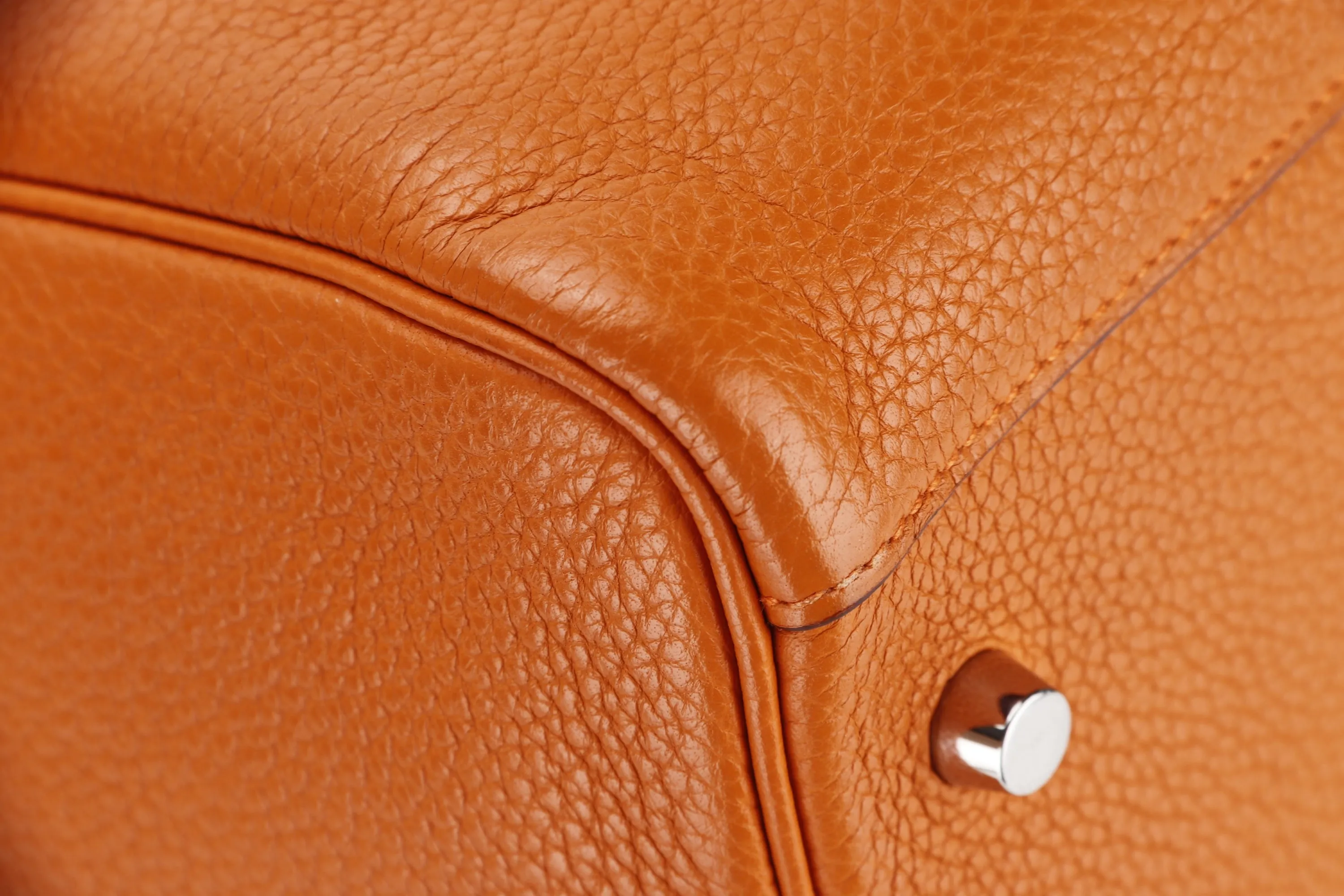 HERMES LINDY 30 (STAMP Q 2013) FEU COLOR CLEMENCE LEATHER PALLADIUM HARDWARE, WITH RAINCOAT & DUST COVER