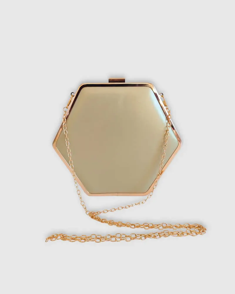 Izoa Claire Hexagon Clutch with Gold Hardware