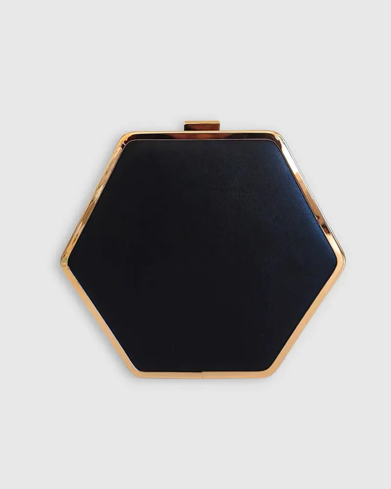 Izoa Claire Hexagon Clutch with Gold Hardware