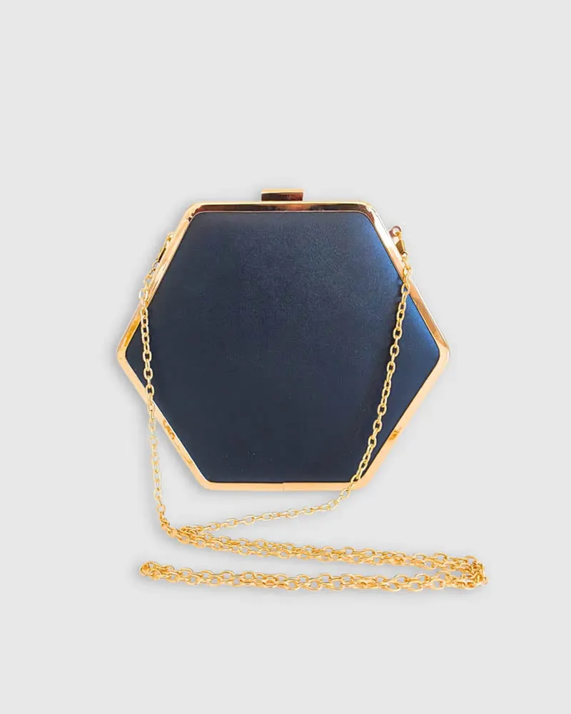Izoa Claire Hexagon Clutch with Gold Hardware