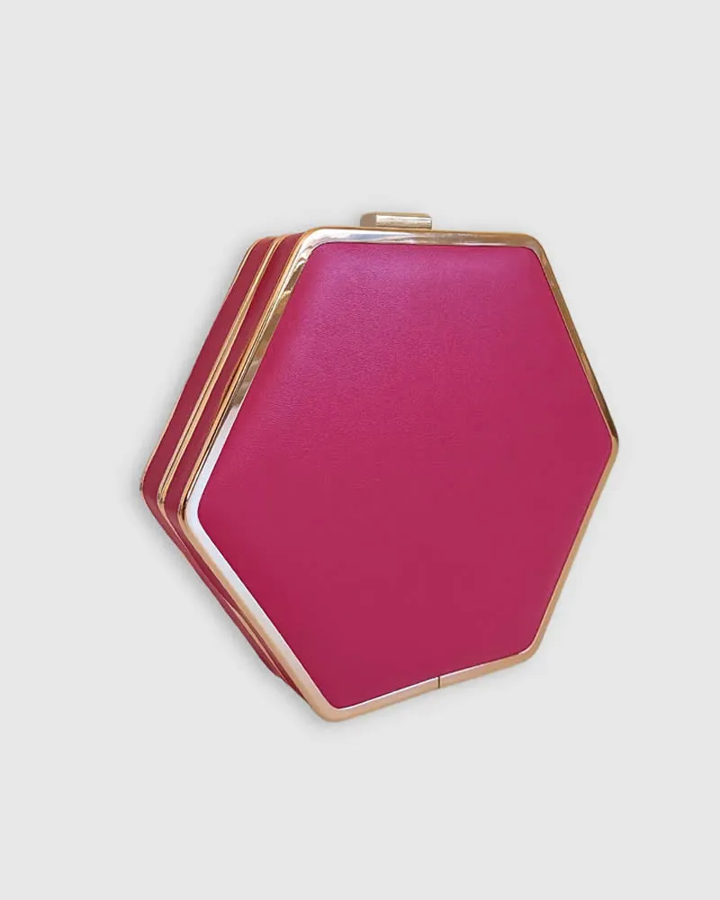 Izoa Claire Hexagon Clutch with Gold Hardware