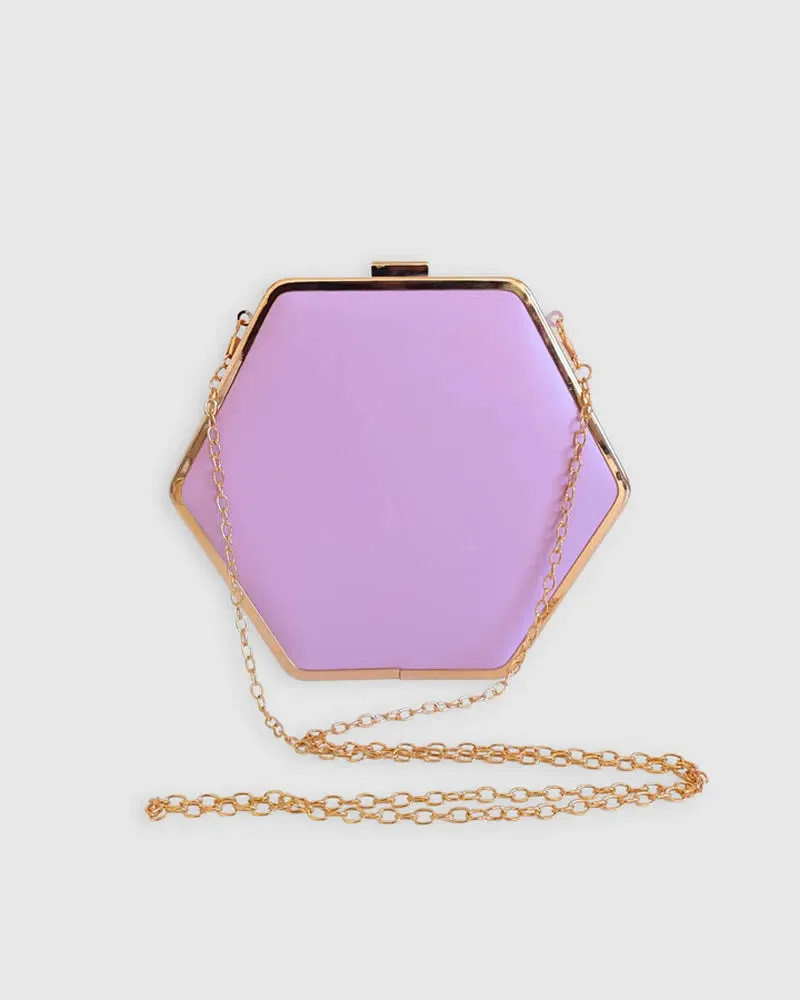 Izoa Claire Hexagon Clutch with Gold Hardware