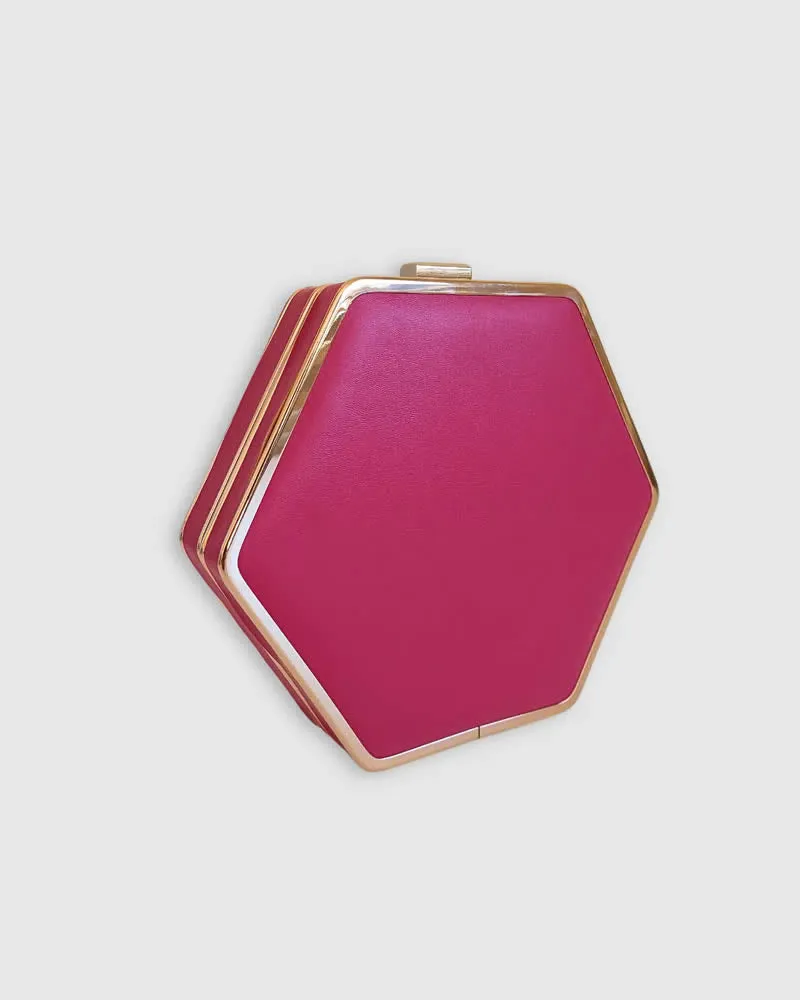 Izoa Claire Hexagon Clutch with Gold Hardware