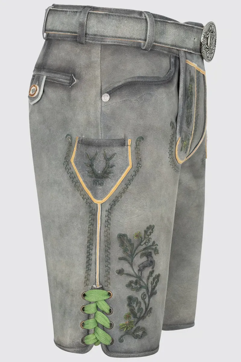 Kruger Men's Lederhosen "Charlie" with belt (gray w/green)