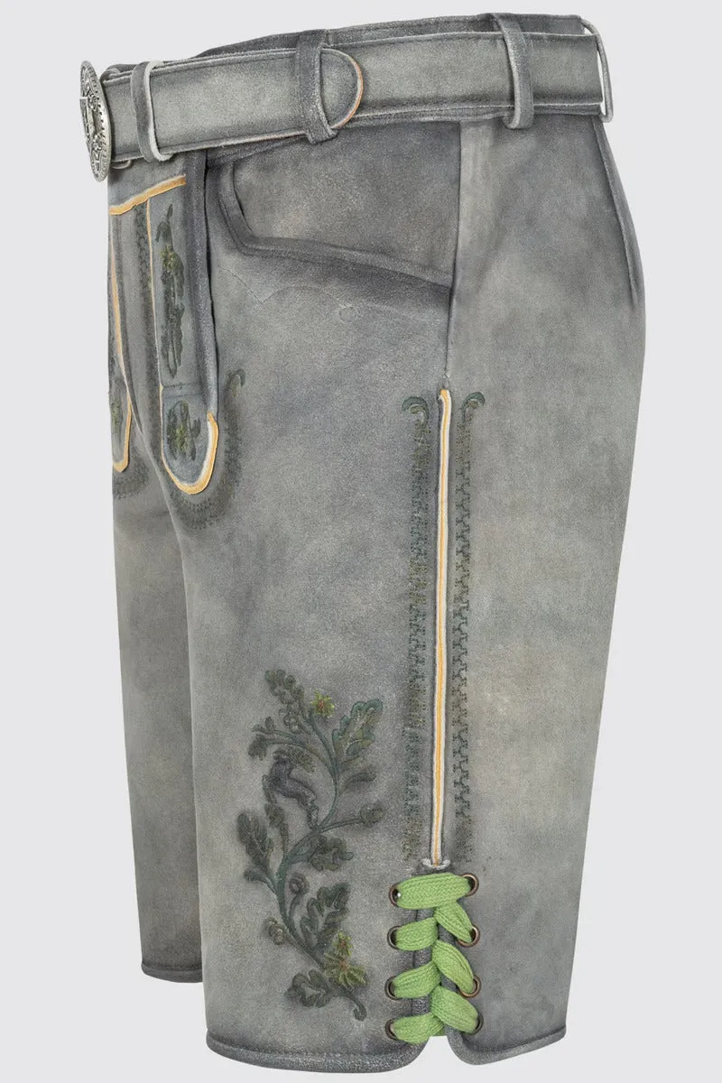 Kruger Men's Lederhosen "Charlie" with belt (gray w/green)