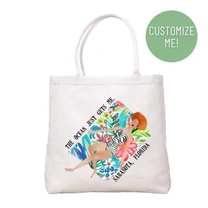 Lady On Beach Blanket Tote Bag