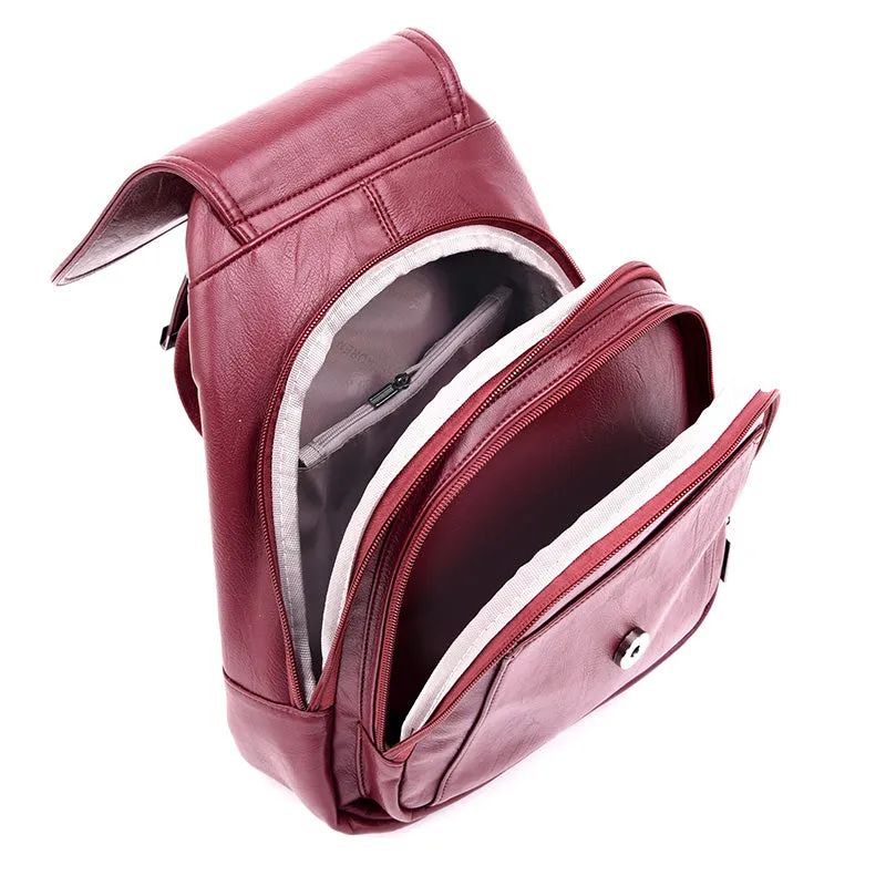 Large Capacity Leather School Backpack For Women