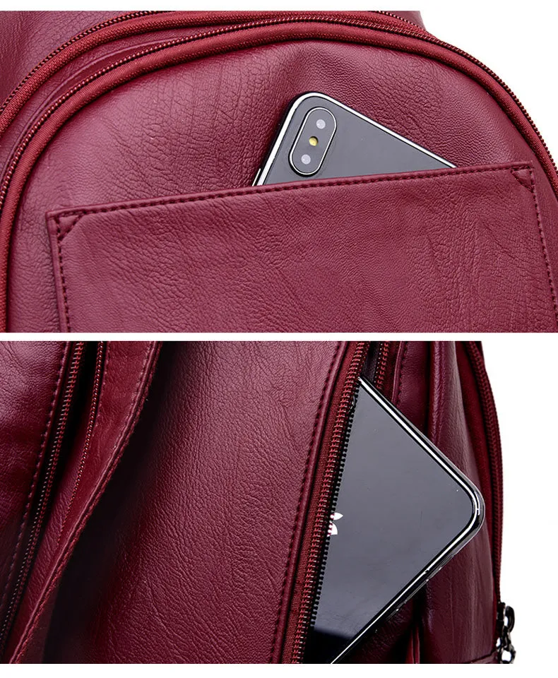 Large Capacity Leather School Backpack For Women