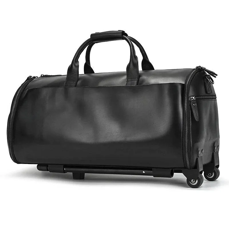 Large Capacity Leather Trolley Bag – Rolling Business Handbag