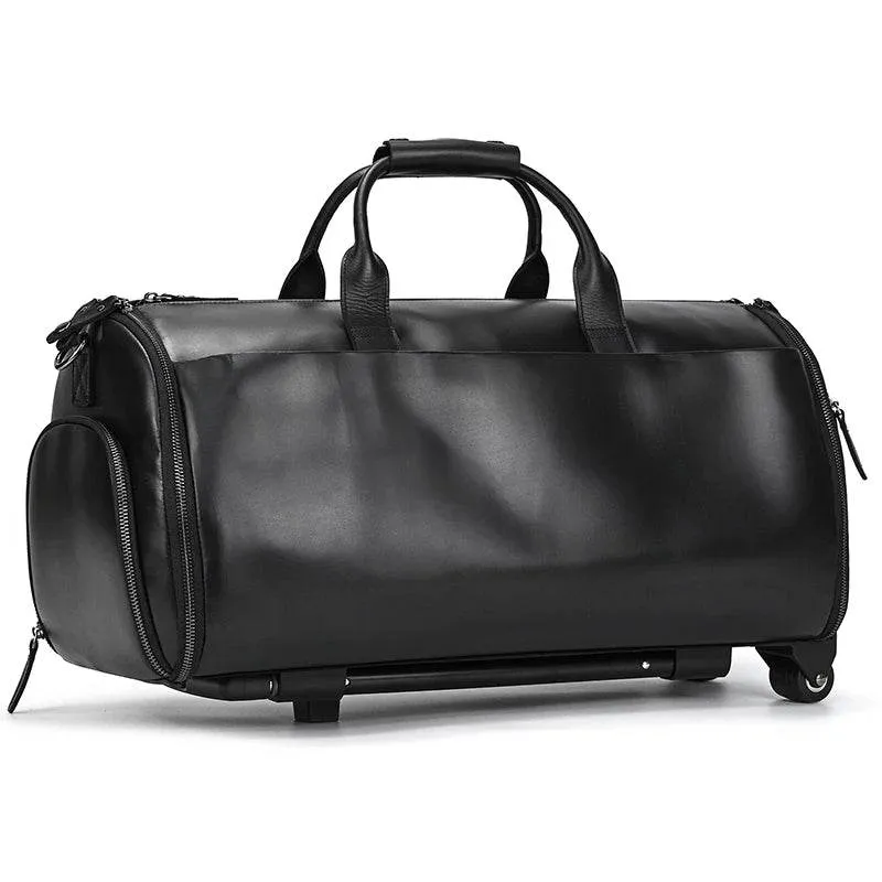 Large Capacity Leather Trolley Bag – Rolling Business Handbag