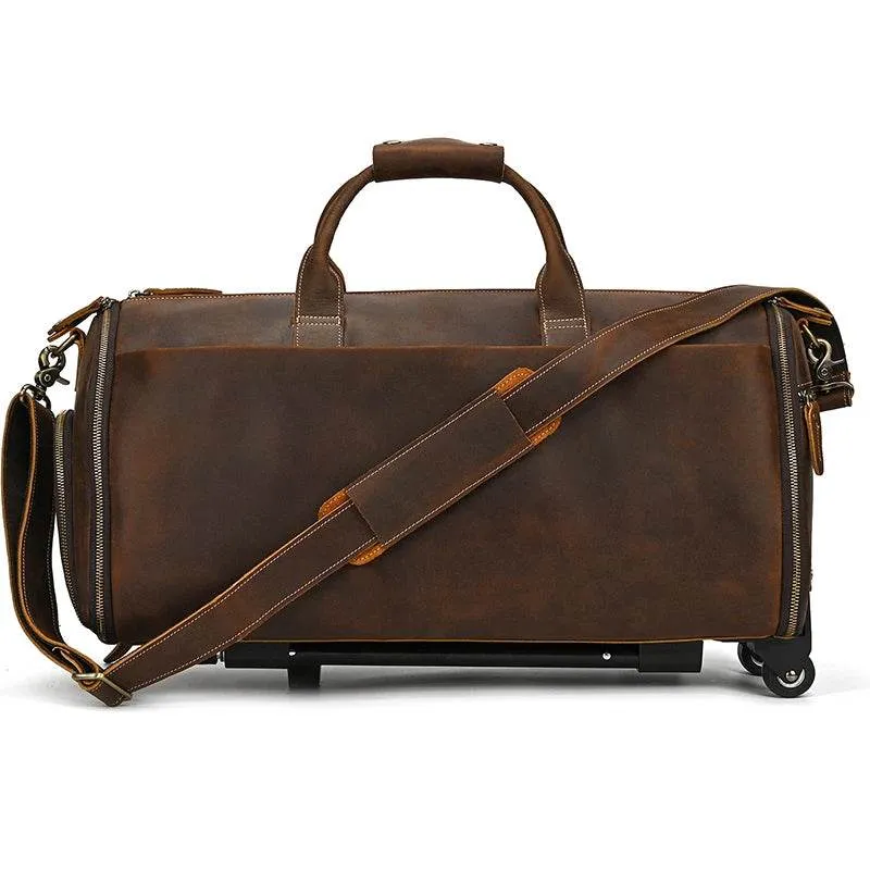 Large Capacity Leather Trolley Bag – Rolling Business Handbag