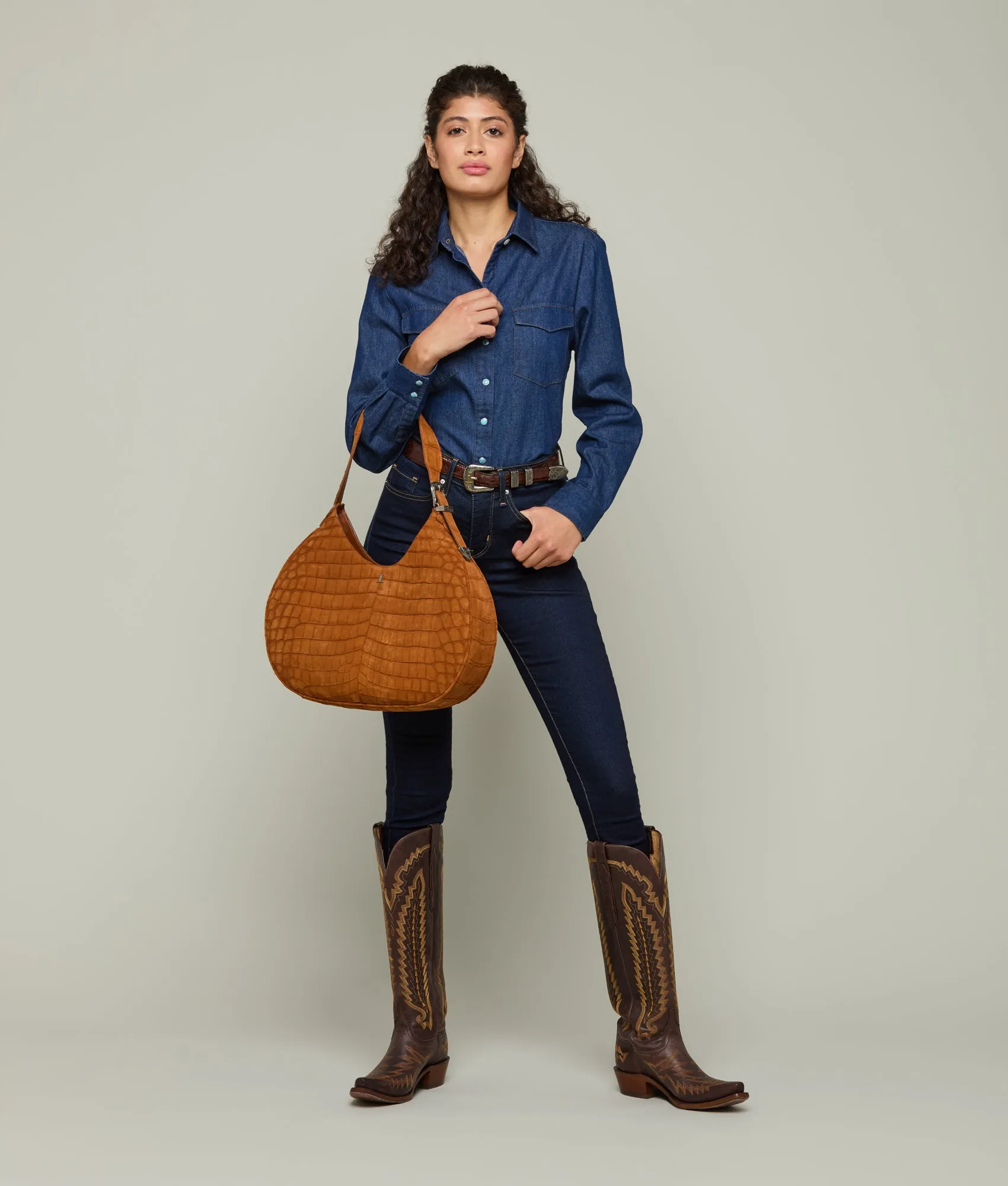Large Heidi Exotic Hobo Bag :: Cognac