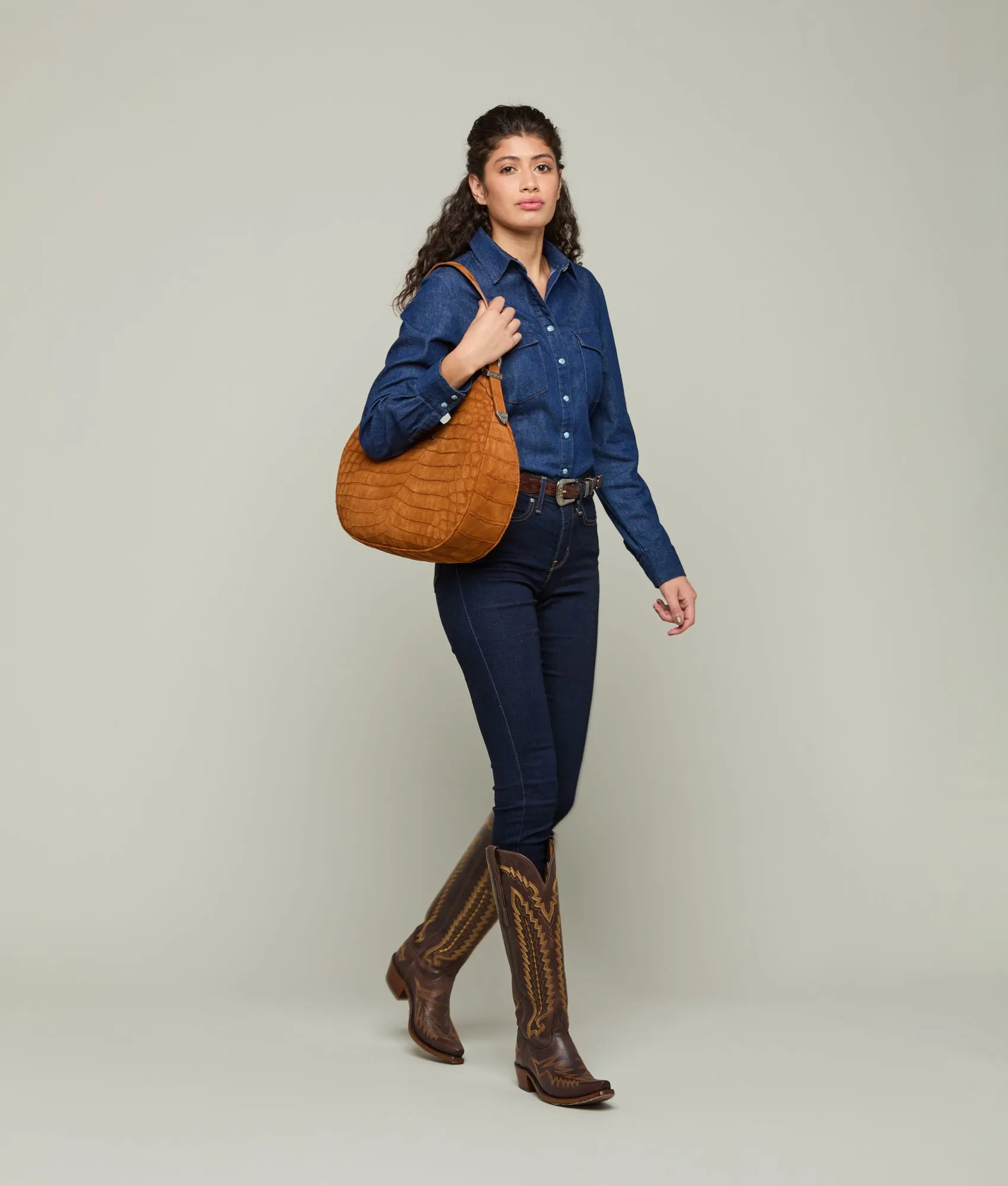 Large Heidi Exotic Hobo Bag :: Cognac