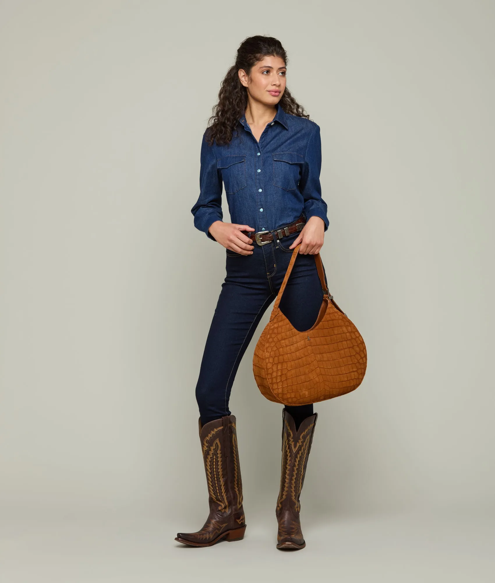 Large Heidi Exotic Hobo Bag :: Cognac