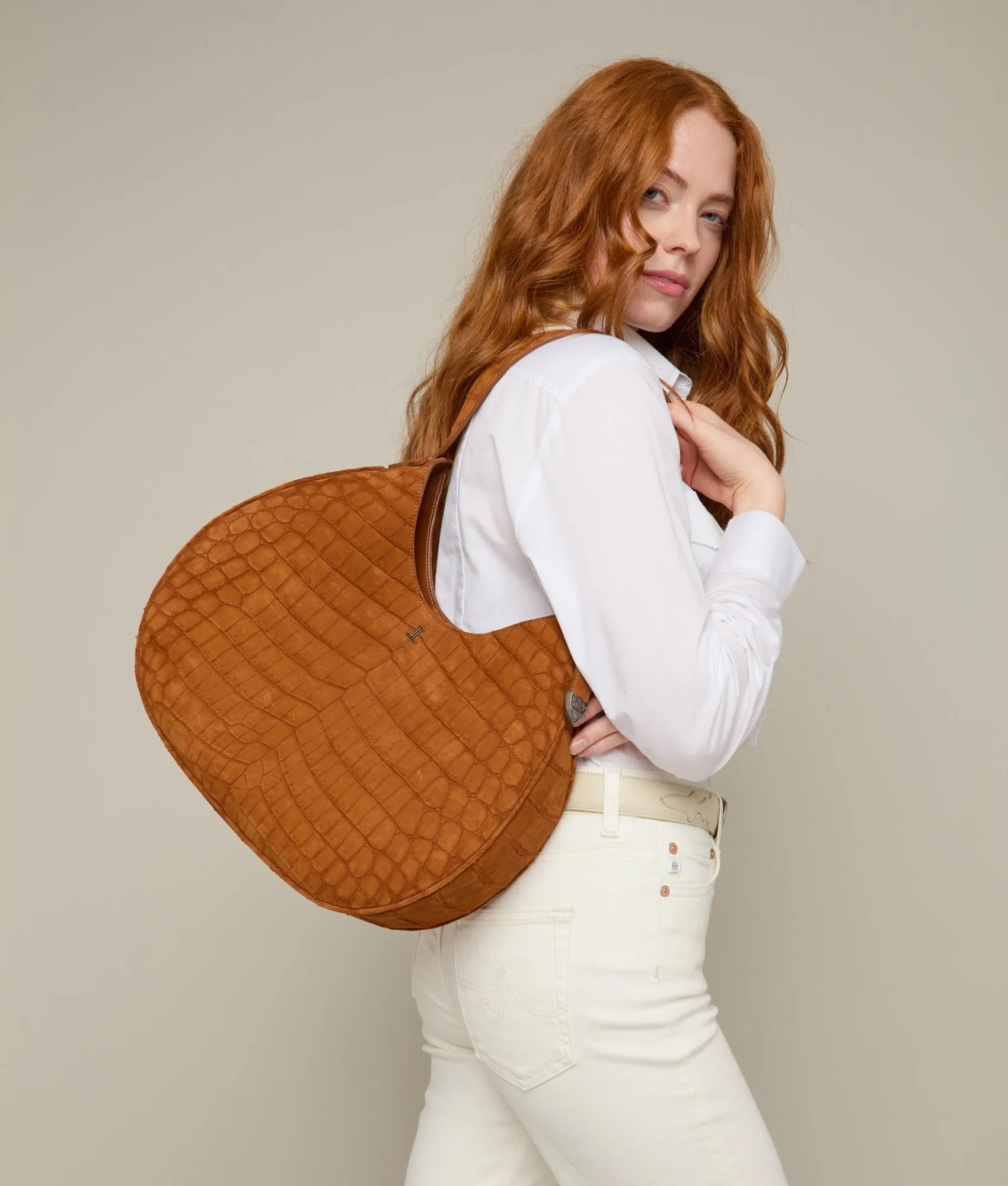 Large Heidi Exotic Hobo Bag :: Cognac