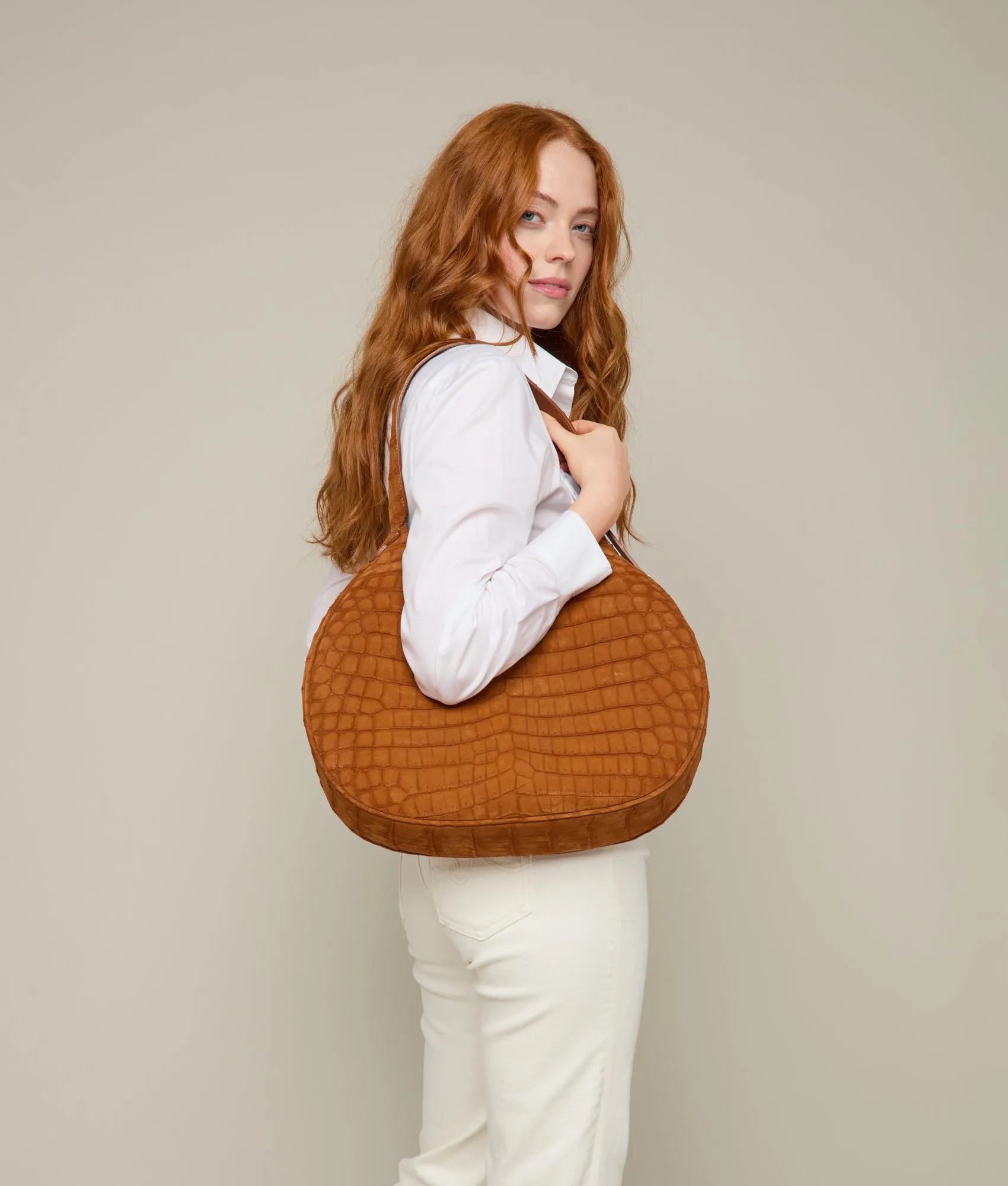 Large Heidi Exotic Hobo Bag :: Cognac