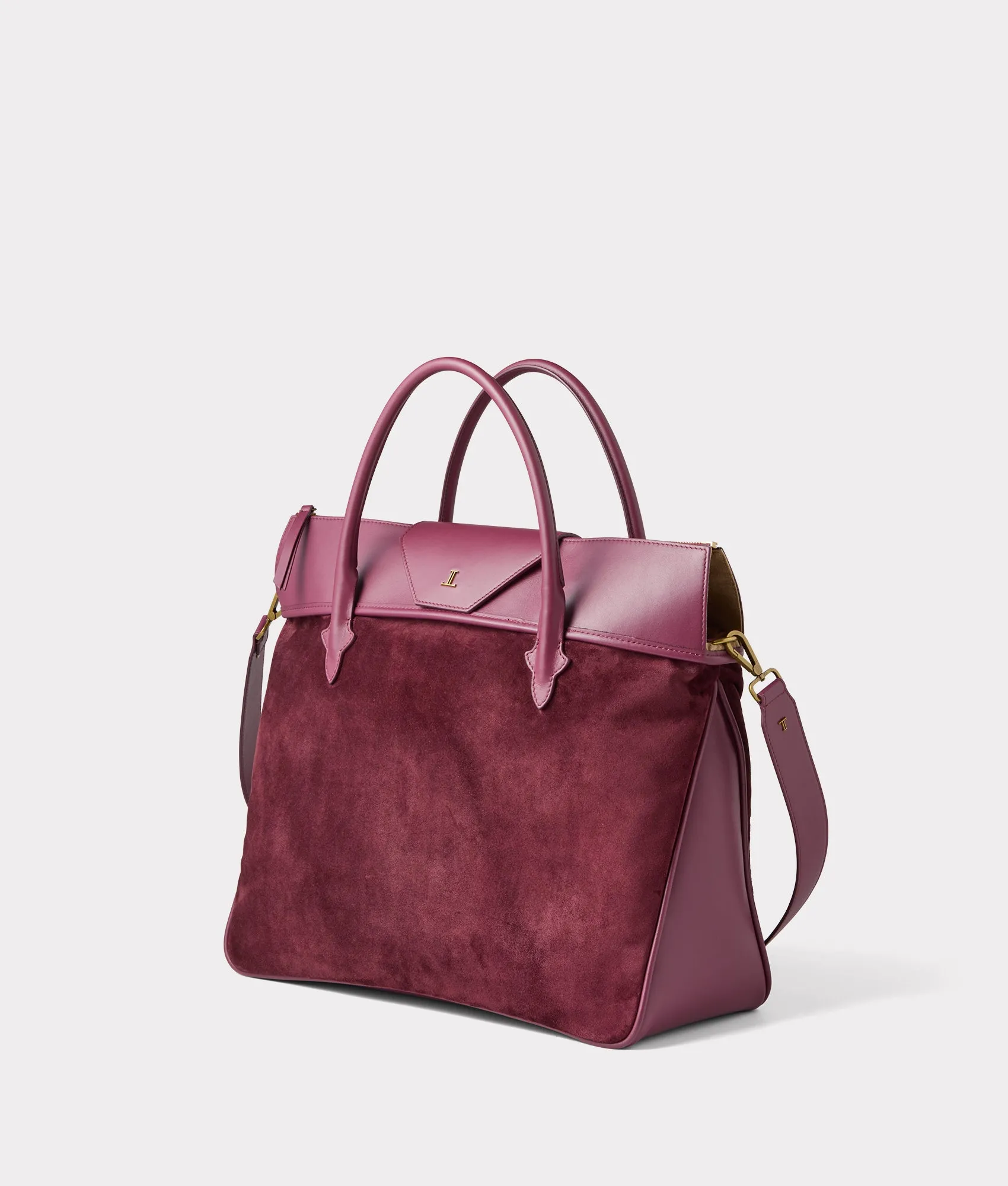 Large Roma Suede Tote :: Eggplant