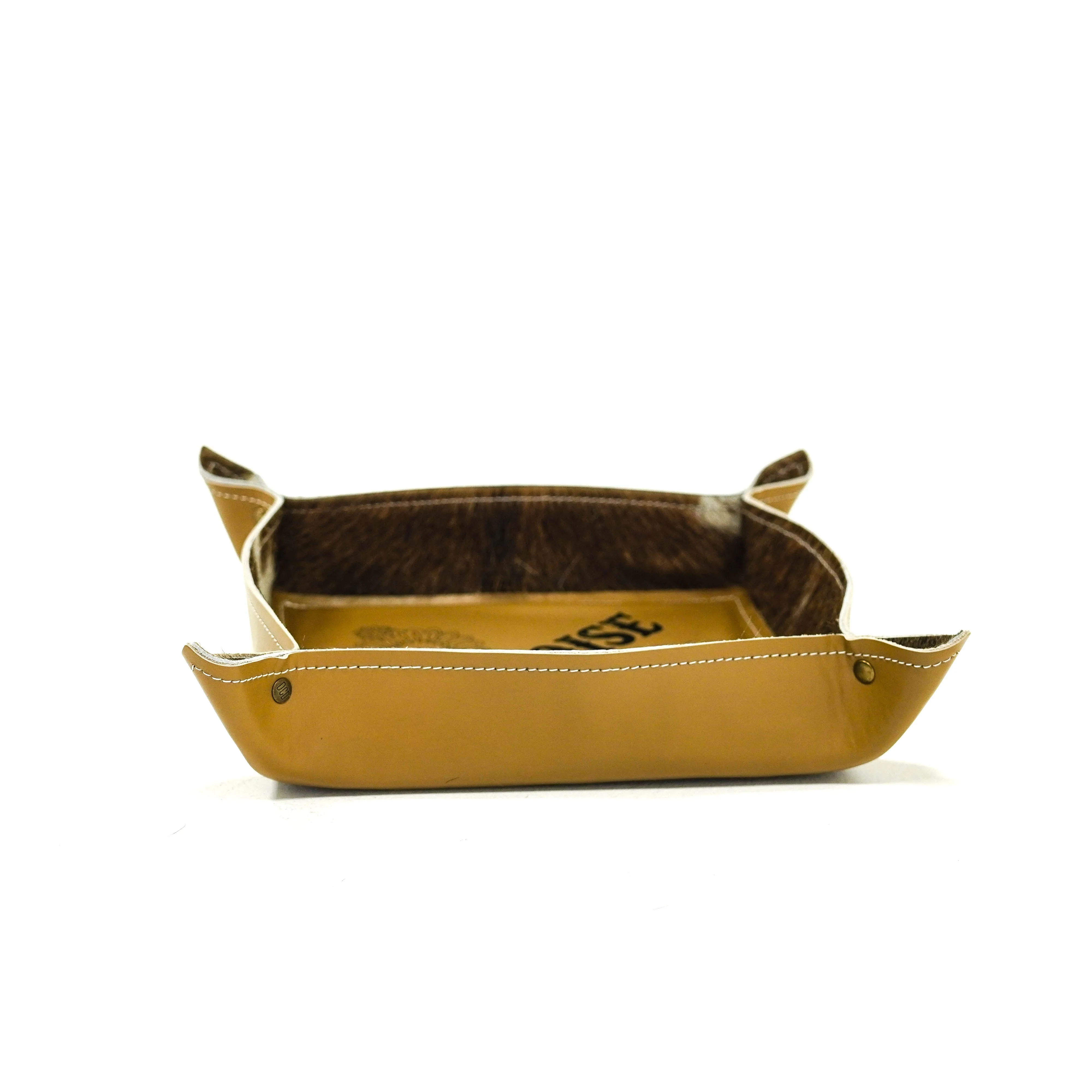 Large Tray - Glossed Dulce de Leche Leather w/ Lasered Decal