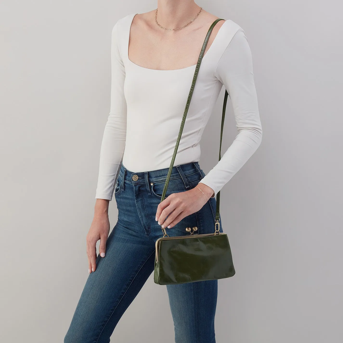 Lauren Frame Crossbody In Polished Leather - Deep Moss