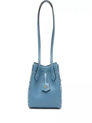 leather and denim-effect ff jacquard origami mini bag