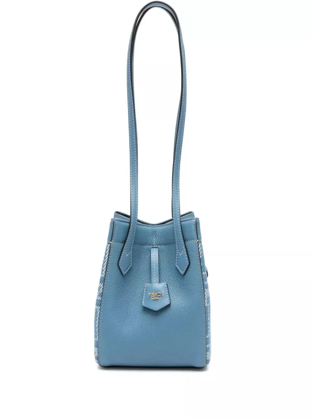 leather and denim-effect ff jacquard origami mini bag