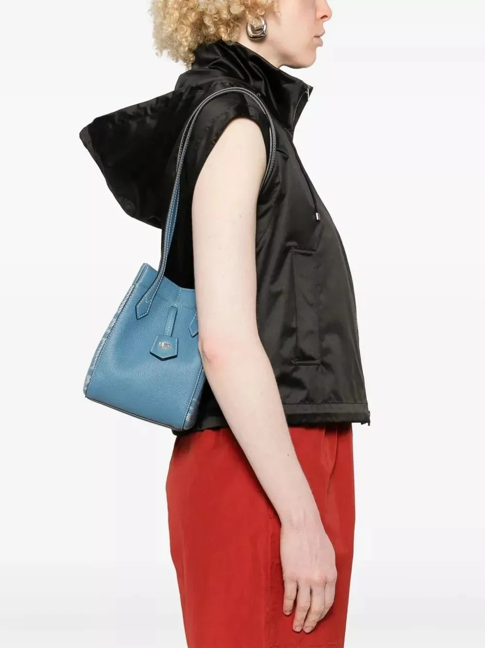 leather and denim-effect ff jacquard origami mini bag