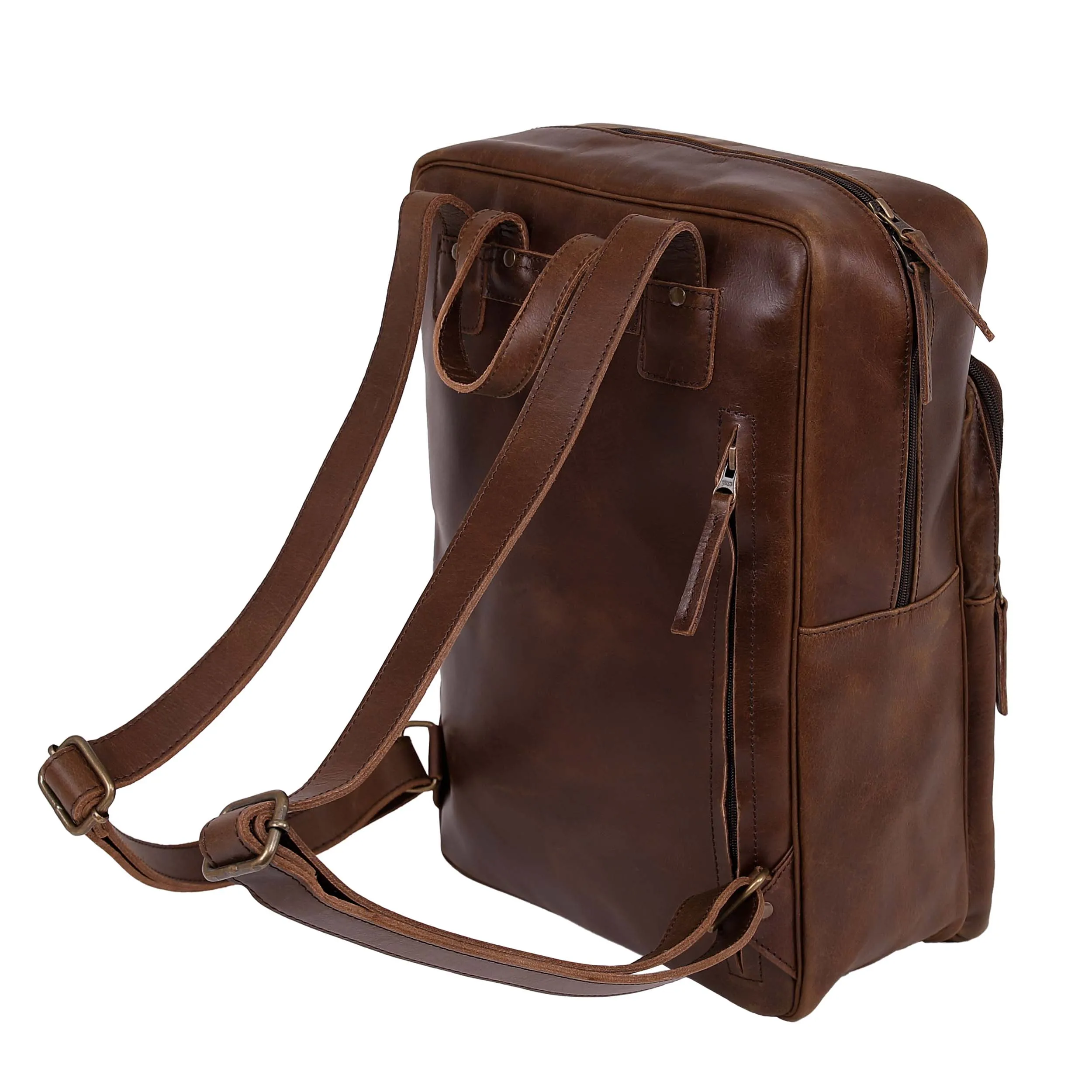 Leather Backpack 8891 - Medium Brown