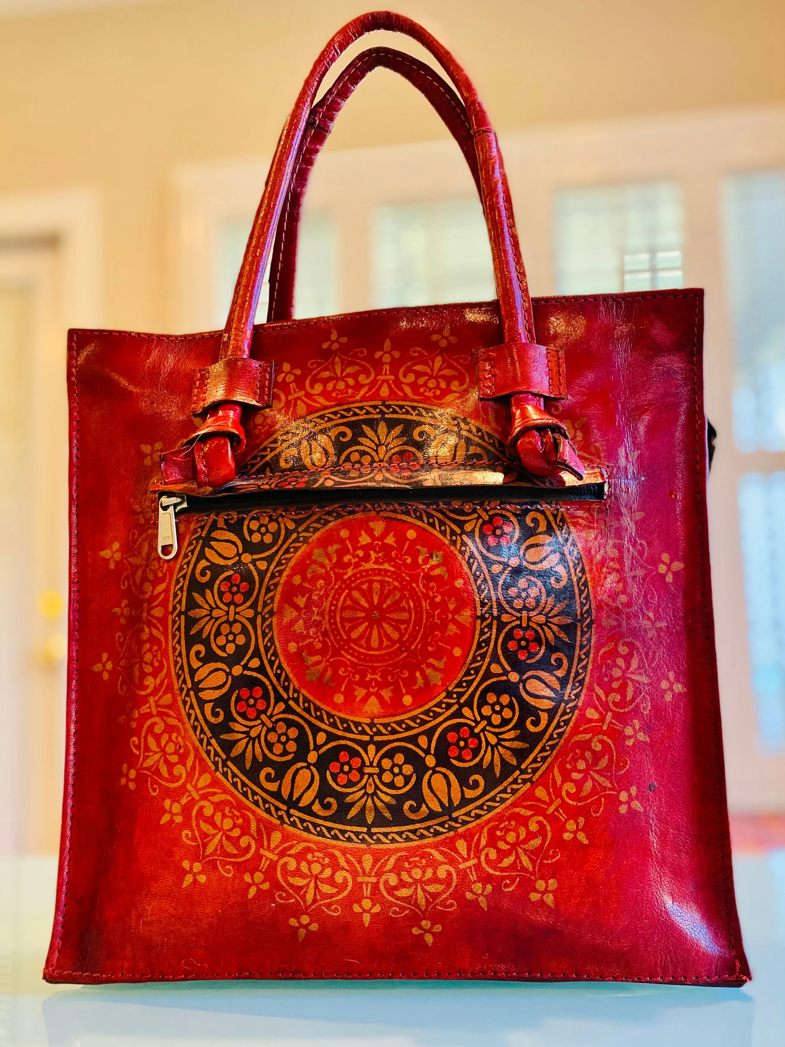 LEATHER PURSE vintage red (Large)