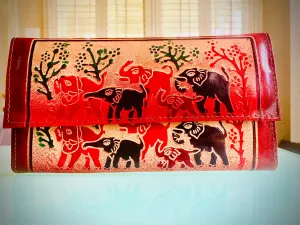 LEATHER WALLET ELEPHANT FAMILY (LARGE)