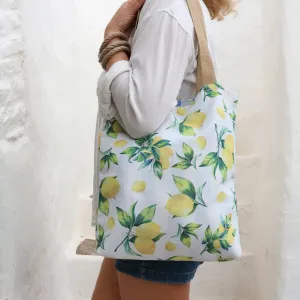 Lemon Print Canvas Shopping Tote Bag