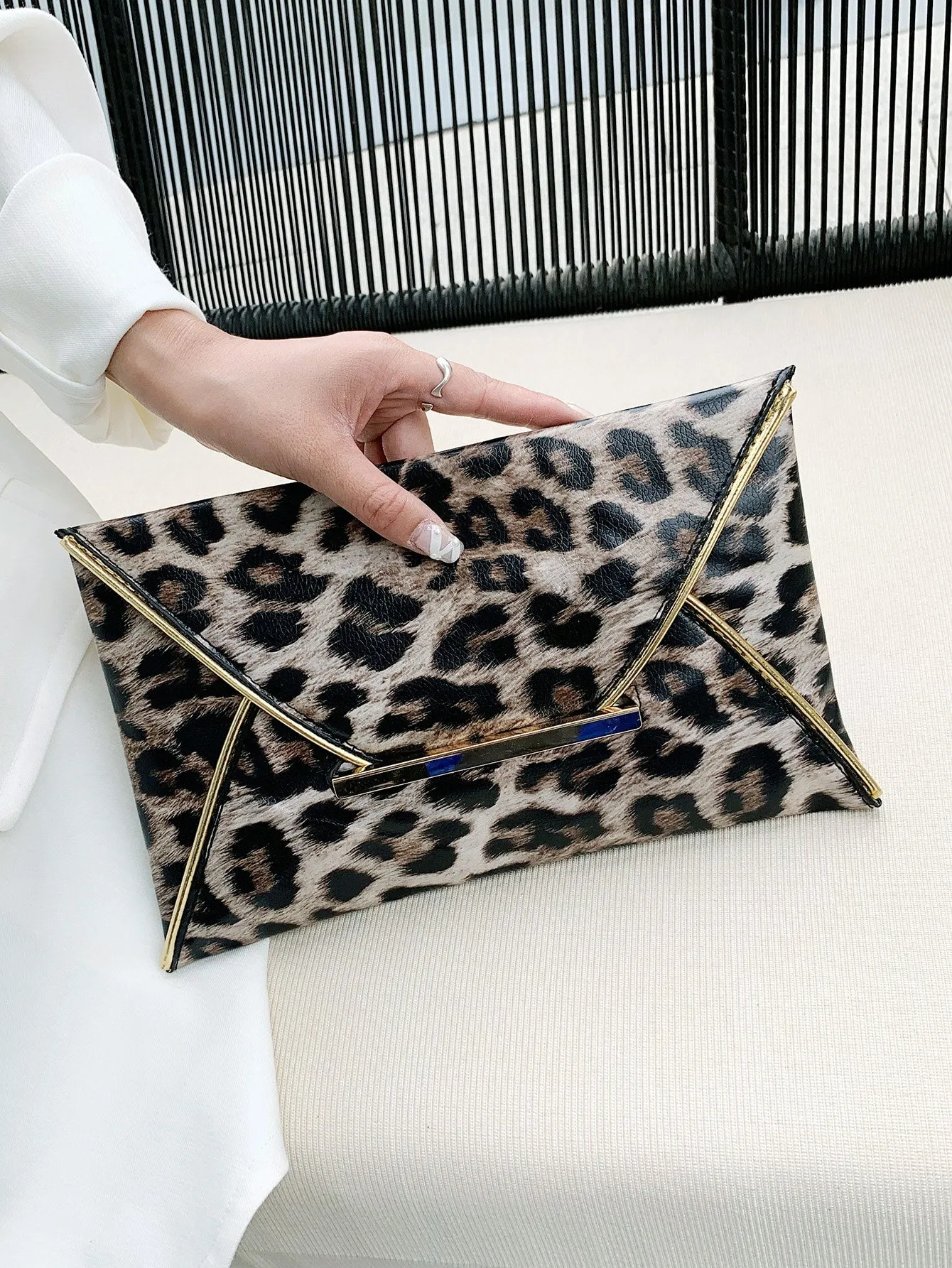 Leopard Print Metal Decor Flap Square Bag - Multicolor