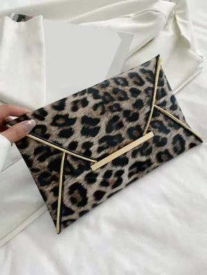 Leopard Print Metal Decor Flap Square Bag - Multicolor