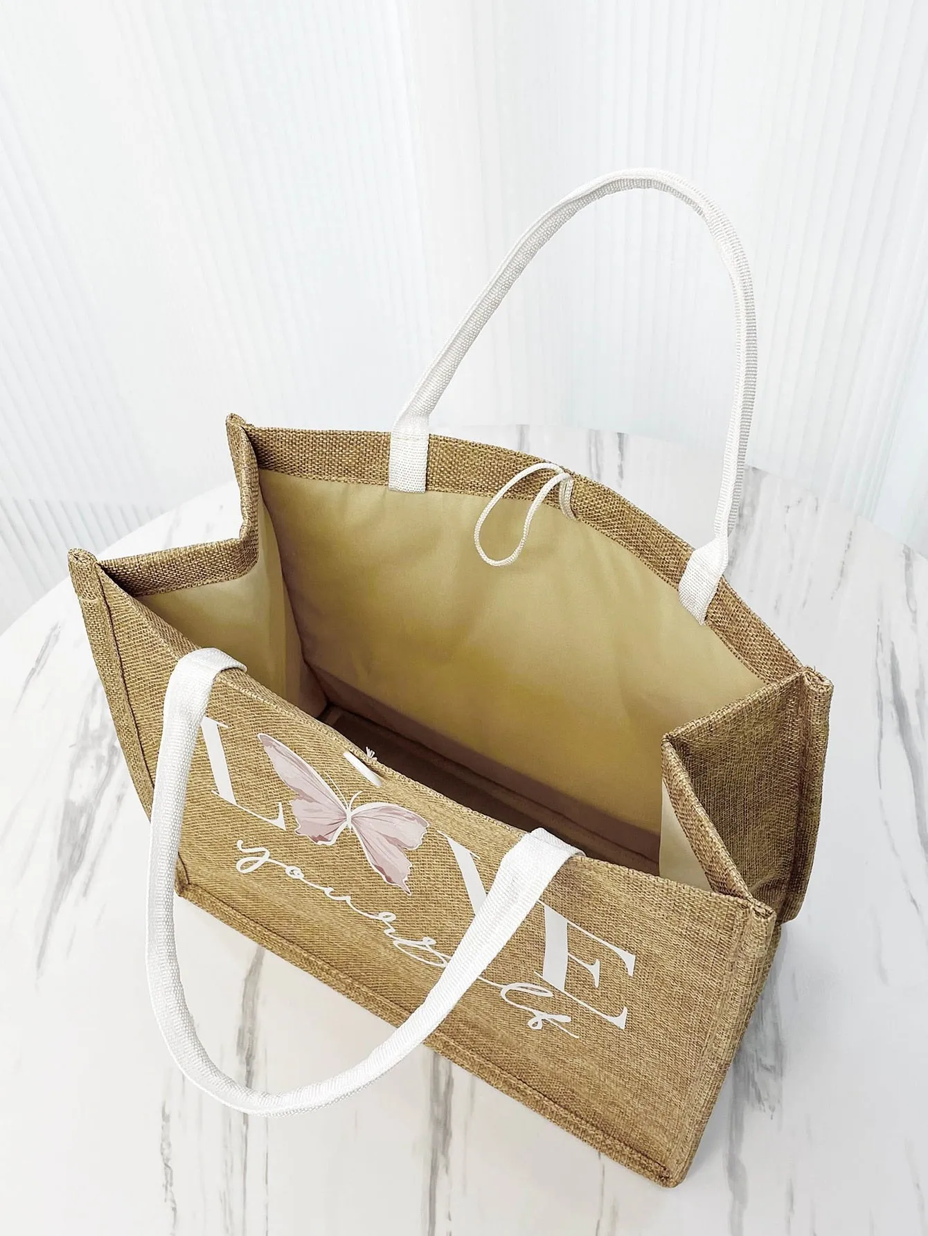 Letter & Butterfly Graphic Shopper Bag