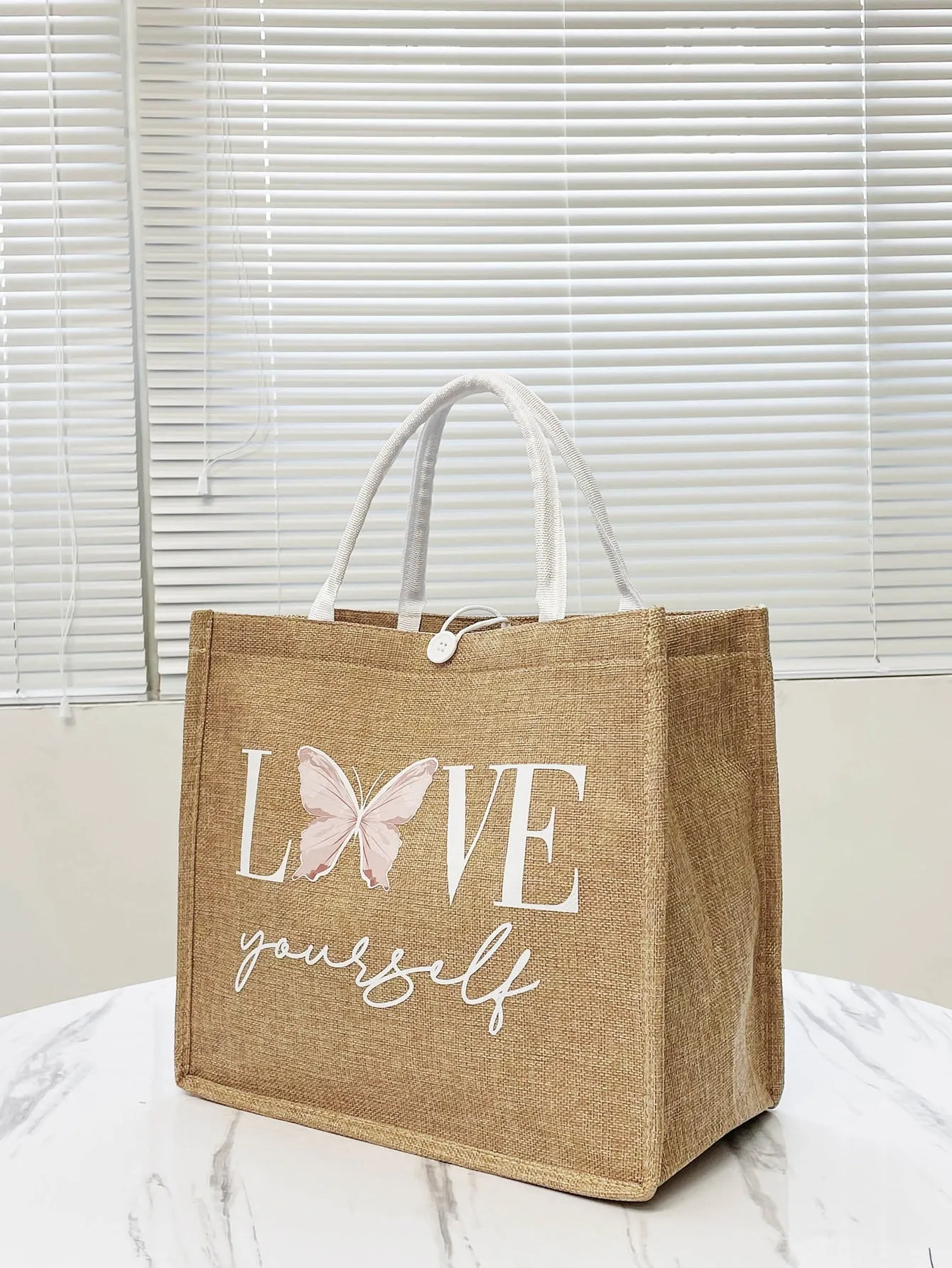 Letter & Butterfly Graphic Shopper Bag