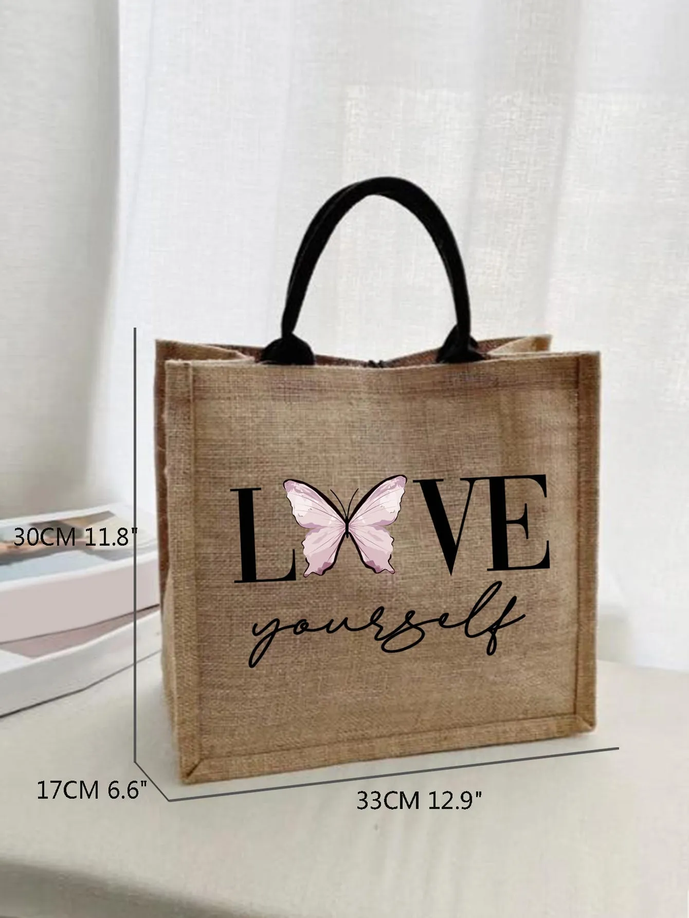 Letter & Butterfly Graphic Shopper Bag