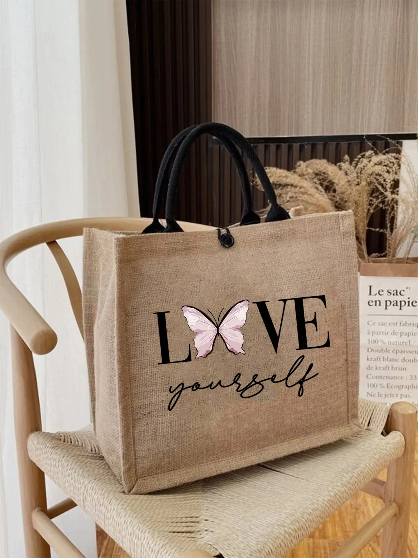 Letter & Butterfly Graphic Shopper Bag