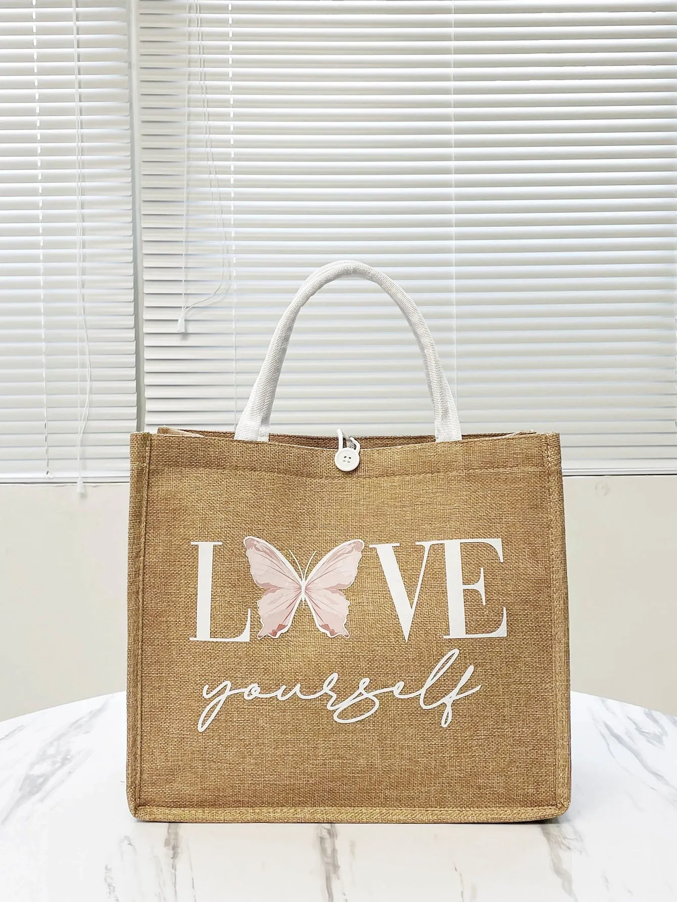 Letter & Butterfly Graphic Shopper Bag