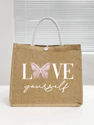 Letter & Butterfly Graphic Shopper Bag