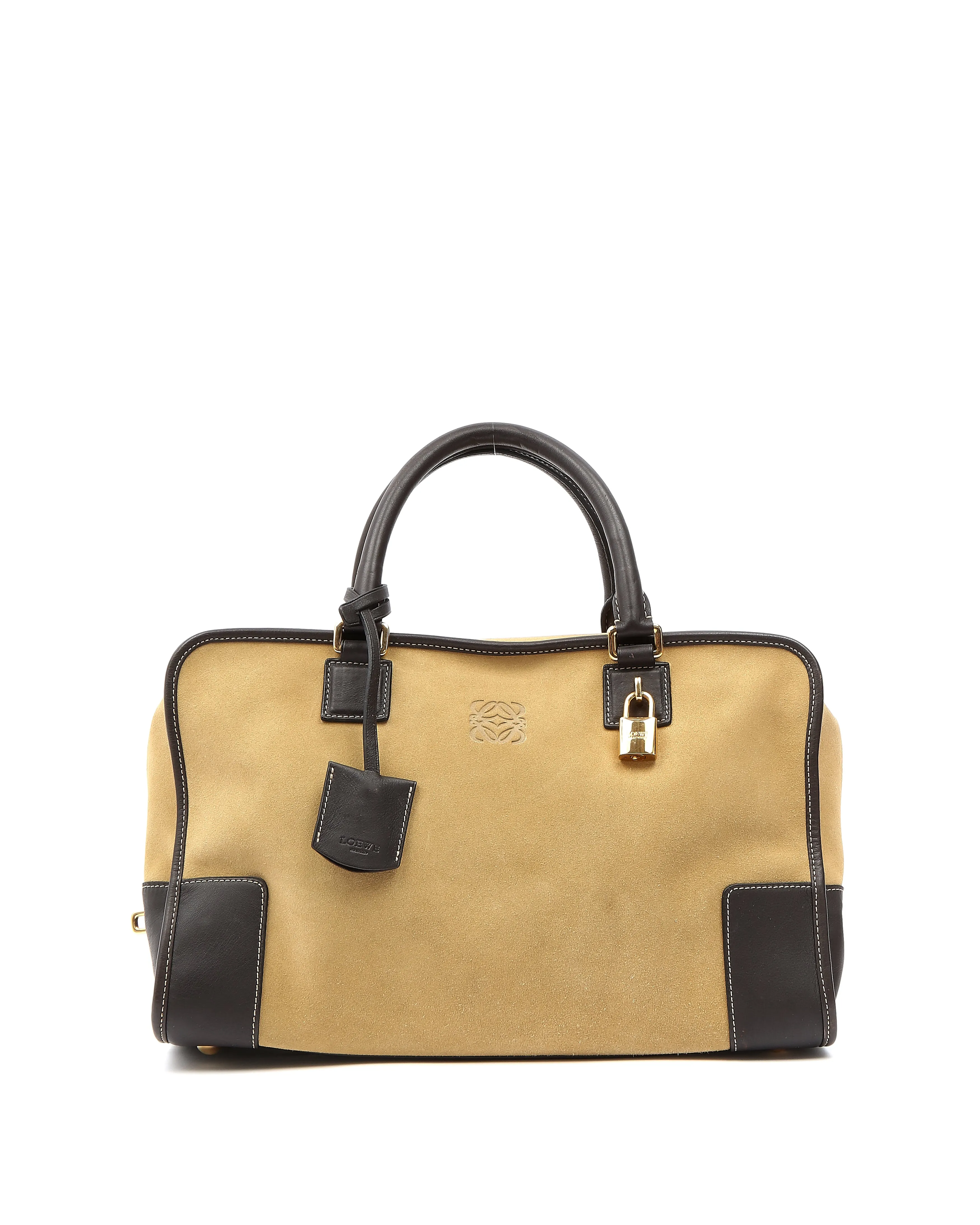 Loewe Beige/Brown Suede Amazona 36 Top Handle Bag
