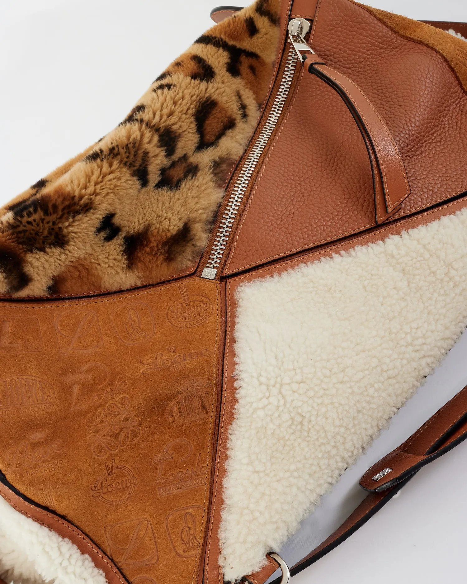 Loewe Tan Monogram Leather & Suede/Fur Chain Large Puzzle Bag