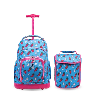 Lollipop Kids Rolling Backpack With Lunch Bag (16 Inch) in Strawberry