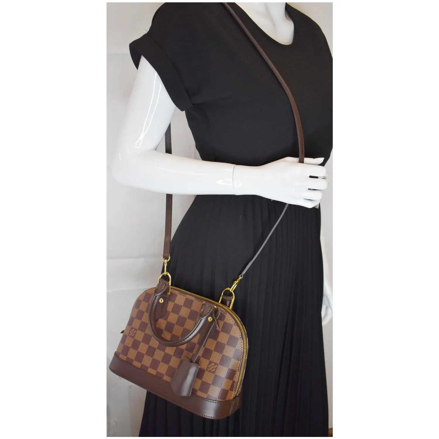 LOUIS VUITTON Alma BB Damier Ebene Shoulder Bag Brown