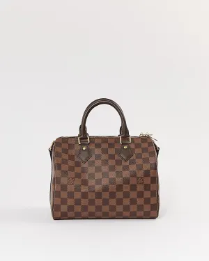 Louis Vuitton Damier Ebene Canvas Speedy 25 Bandouliere Bag