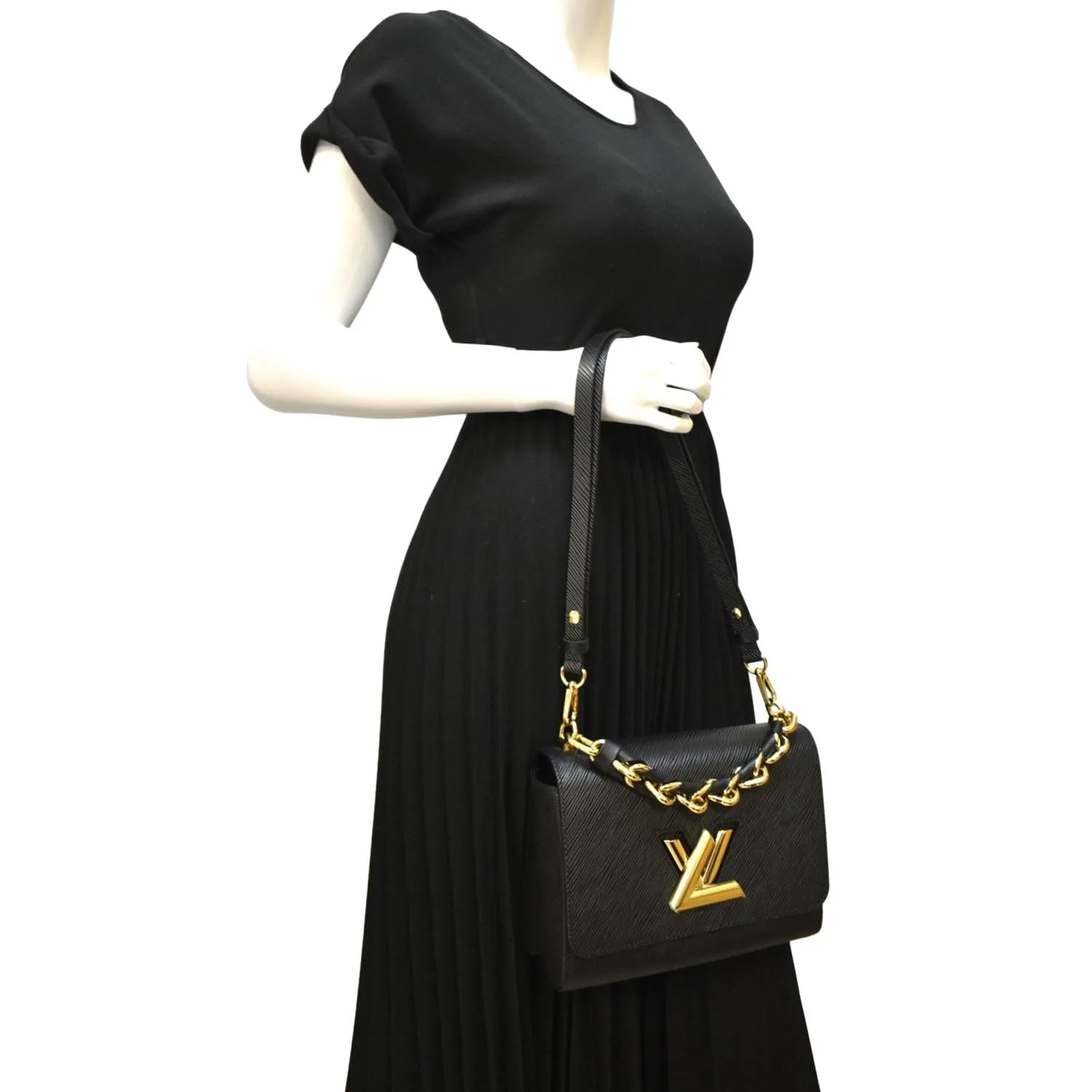 LOUIS VUITTON LV Twist MM Epi Leather Shoulder Bag Black