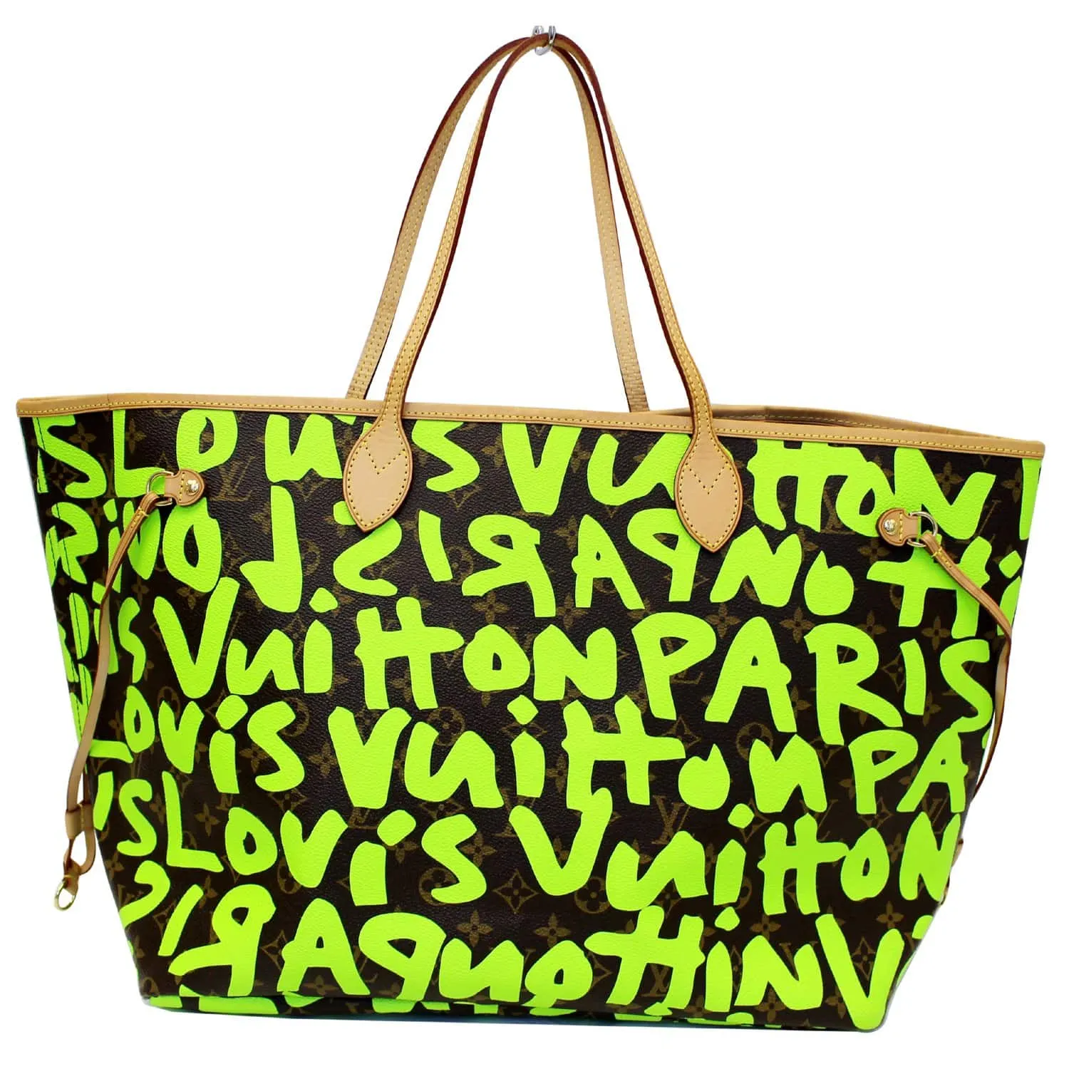 LOUIS VUITTON Neverfull GM Monogram Graffiti Shoulder Bag Lime Green