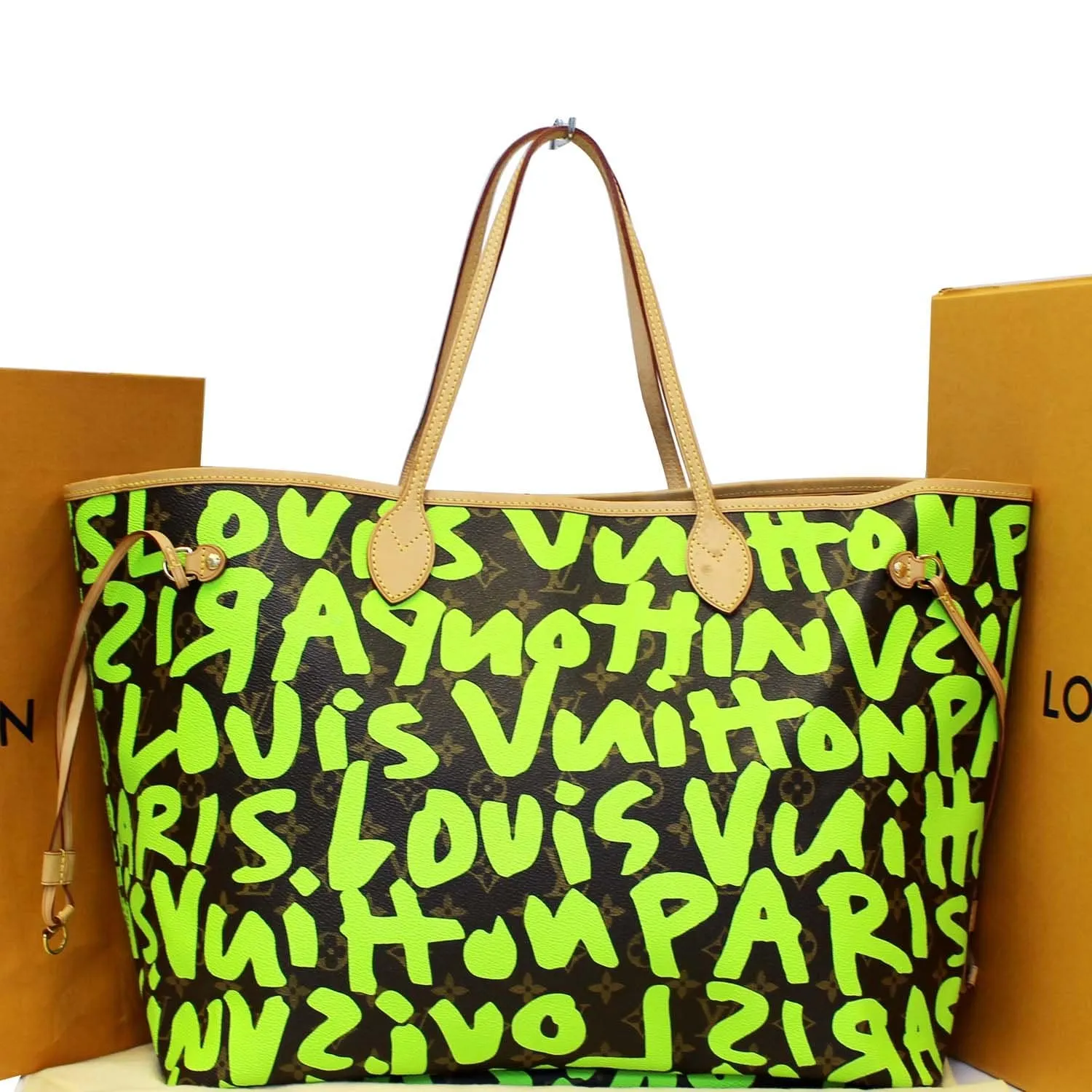 LOUIS VUITTON Neverfull GM Monogram Graffiti Shoulder Bag Lime Green